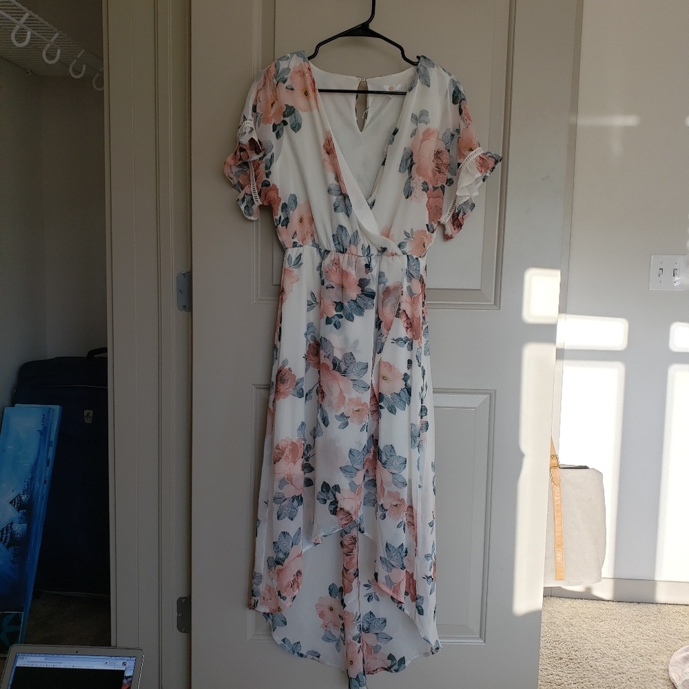 New Charming Charlie White Floral High/Low Dress